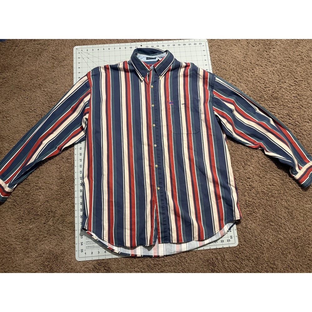 Bugle Boy Blue Red White Striped Button-Up Shirt Men's Long Sleeve S